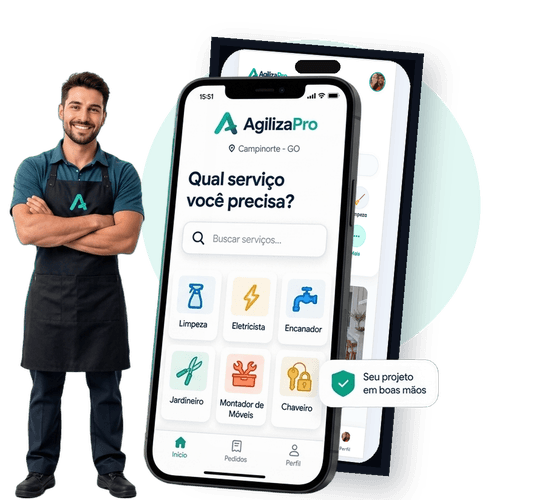 Profissional ao lado do aplicativo Agiliza Pro